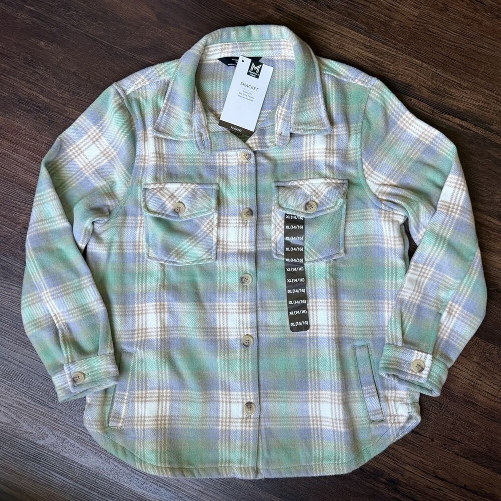 NWT Member's Mark Womens XL Shacket Fleece Shirt Jacket Button Front Green Plaid